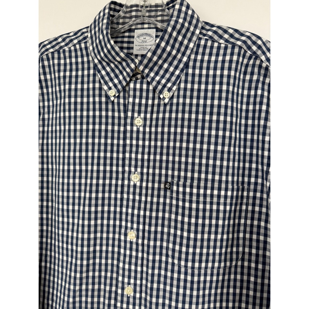 Brooks Brothers 346 Mens M Slim Fit Gingham Button Down Shirt Navy White Preppy